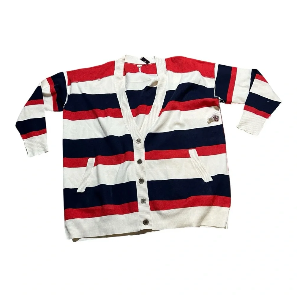 Free People League of Her Own Striped Cardigan in Red and Navy Small NWOT